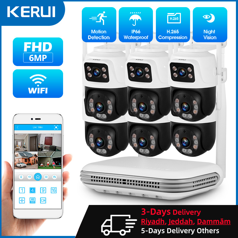 Home Security Systems With Cameras - KERUI Impermeable 6MP HD Inalámbrico Doble